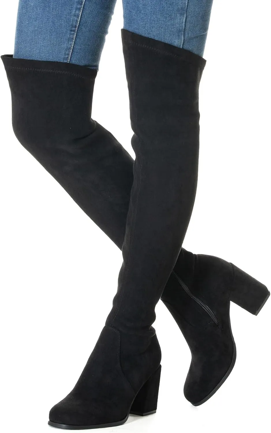 Mtzyoa Women Over The Knee Boots Thigh High Block Heel OTK Stretch Stiletto Heel Pointed Toe