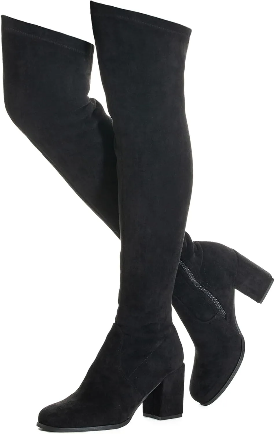 Mtzyoa Women Over The Knee Boots Thigh High Block Heel OTK Stretch Stiletto Heel Pointed Toe