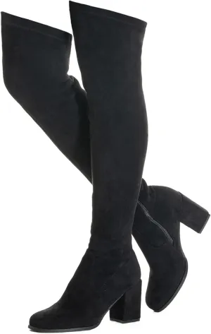 Mtzyoa Women Over The Knee Boots Thigh High Block Heel OTK Stretch Stiletto Heel Pointed Toe
