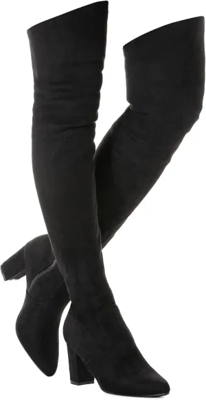 Mtzyoa Women Over The Knee Boots Thigh High Block Heel OTK Stretch Stiletto Heel Pointed Toe