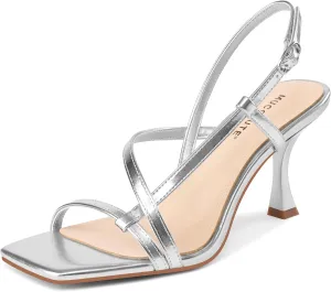 MUCCCUTE Strappy Kitten Heels for Women Square Open Toe Heeled Sandals Ankle Strap Party Prom Wedding Dressy