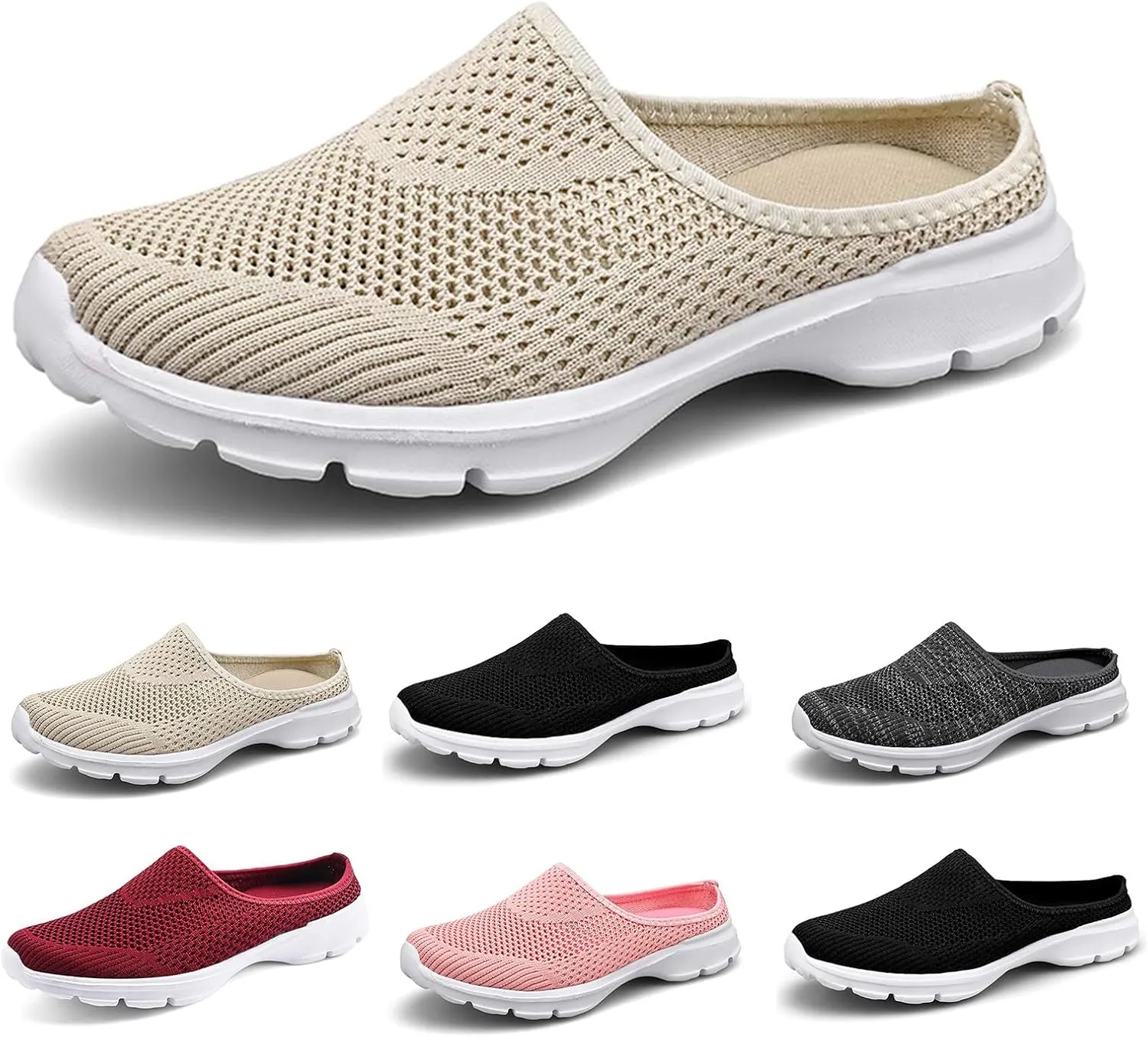 Mules for Women Breathable Mesh Walking Mules Sneakers Comfortable Orthopedic Clogs with Arch-Support Lightweight Summer Slip On Closed Toe Shoes Casual Backless Shoes