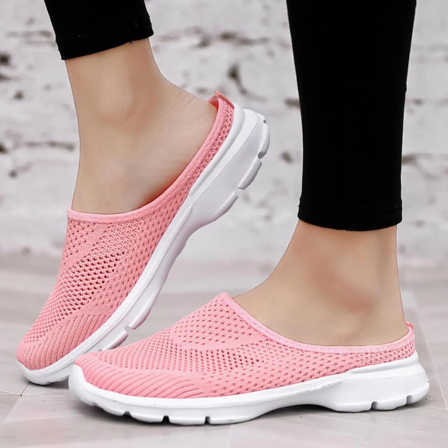 Mules for Women Breathable Mesh Walking Mules Sneakers Comfortable Orthopedic Clogs with Arch-Support Lightweight Summer Slip On Closed Toe Shoes Casual Backless Shoes