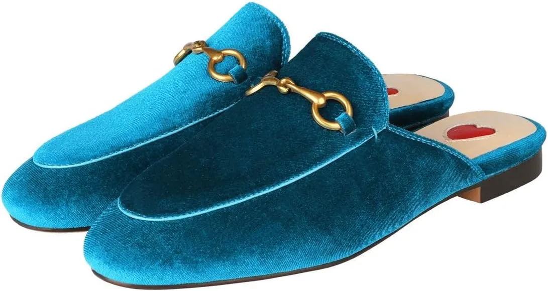 Mules for Women Comfort Slip On Leather Flats Closed Pointed Toe Slides with Metal Decoration Backless Loafers