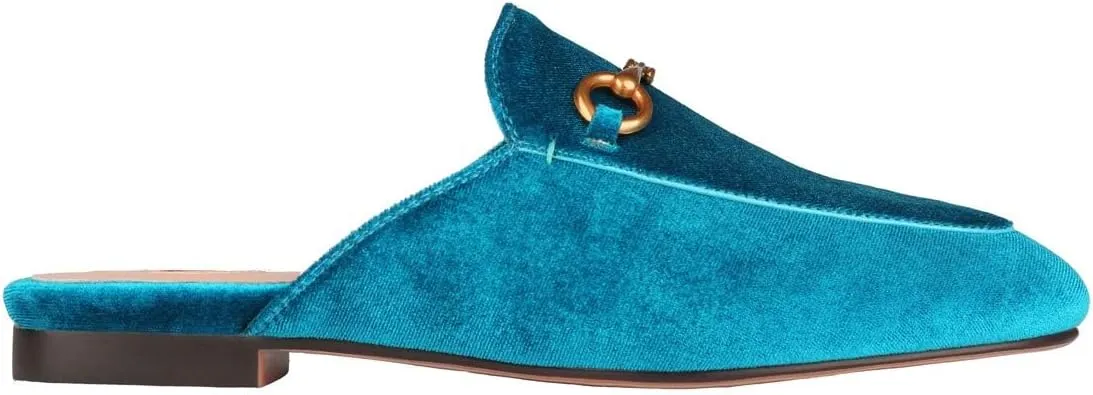 Mules for Women Comfort Slip On Leather Flats Closed Pointed Toe Slides with Metal Decoration Backless Loafers