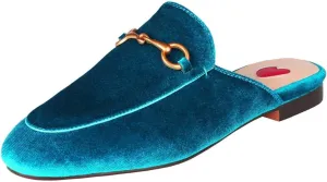 Mules for Women Comfort Slip On Leather Flats Closed Pointed Toe Slides with Metal Decoration Backless Loafers