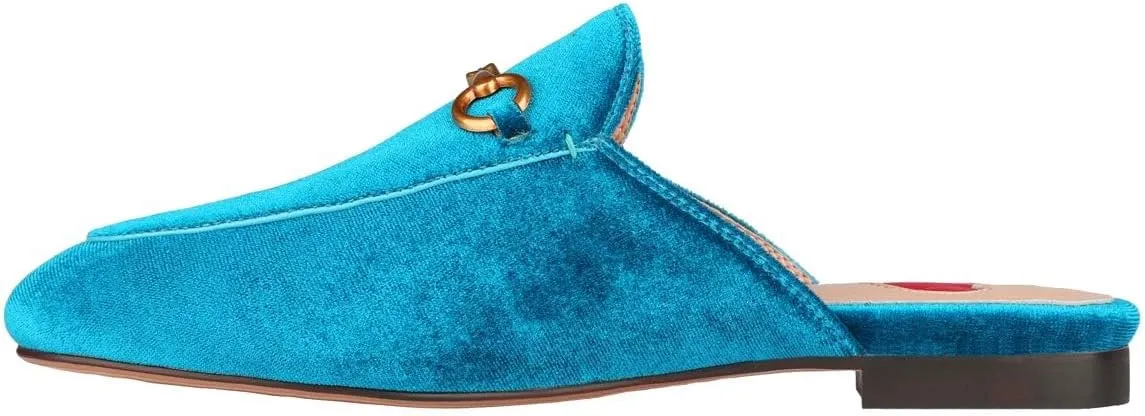 Mules for Women Comfort Slip On Leather Flats Closed Pointed Toe Slides with Metal Decoration Backless Loafers