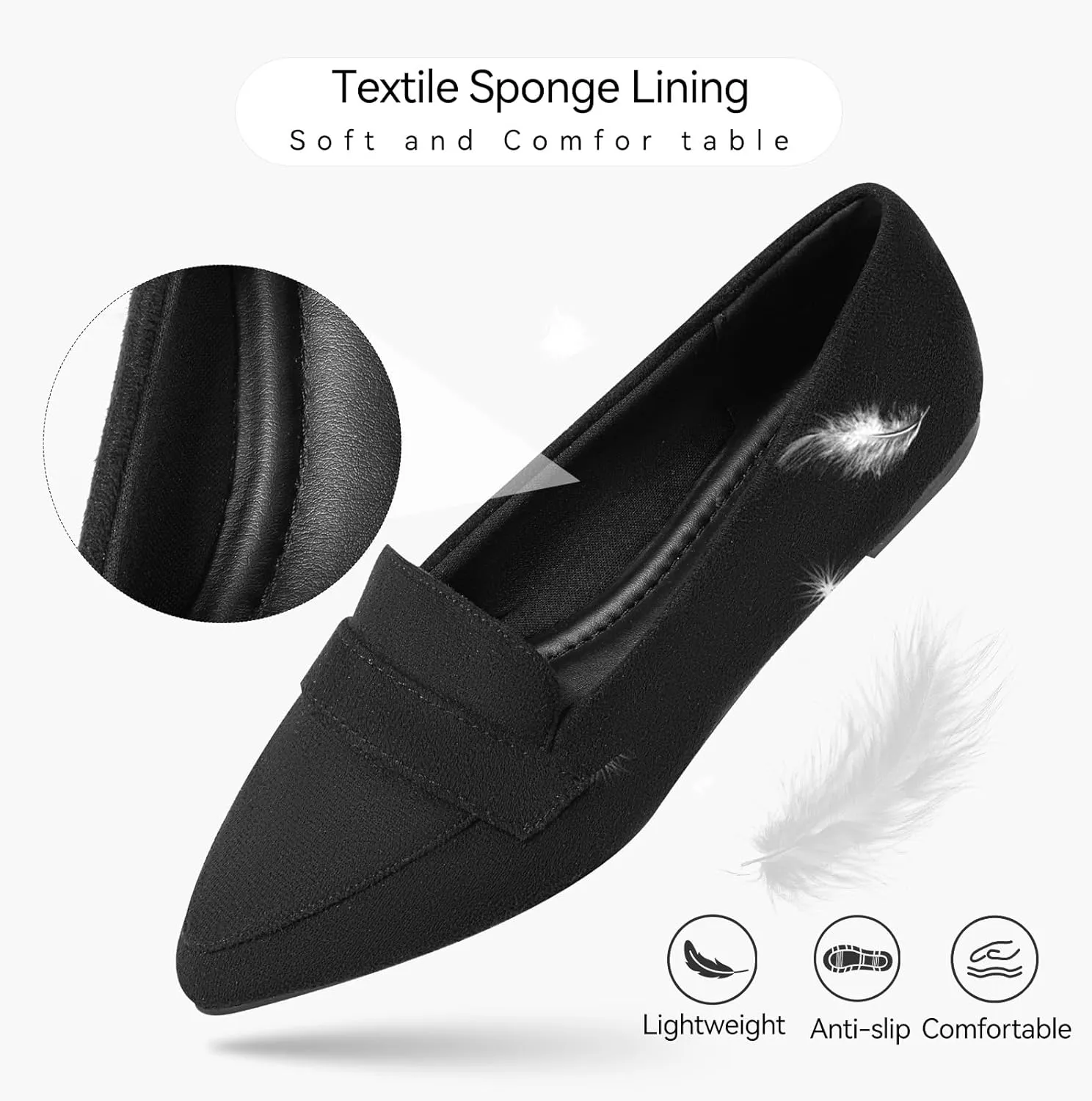 MUSSHOE Flats for Women Comfortable Pointed Toe Slip on Dressy Loafers for Women