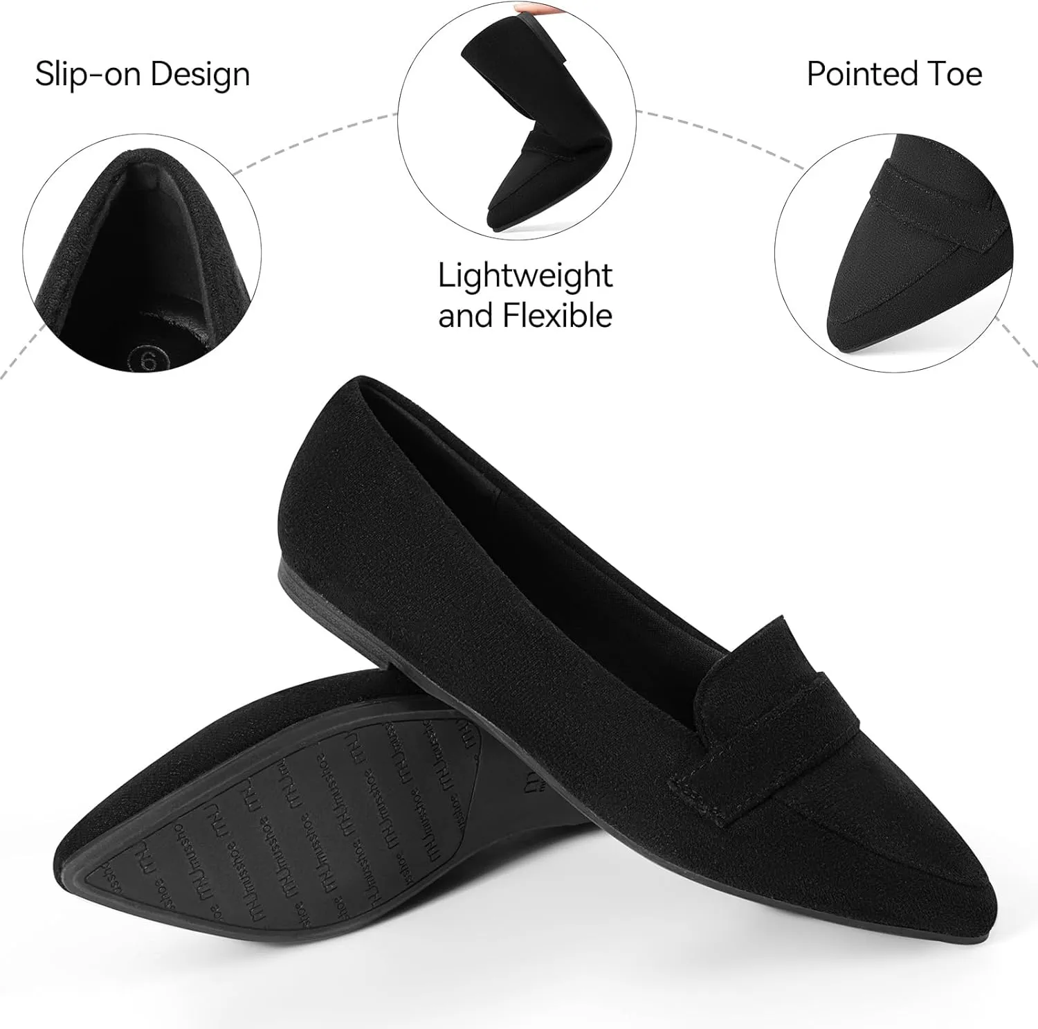 MUSSHOE Flats for Women Comfortable Pointed Toe Slip on Dressy Loafers for Women