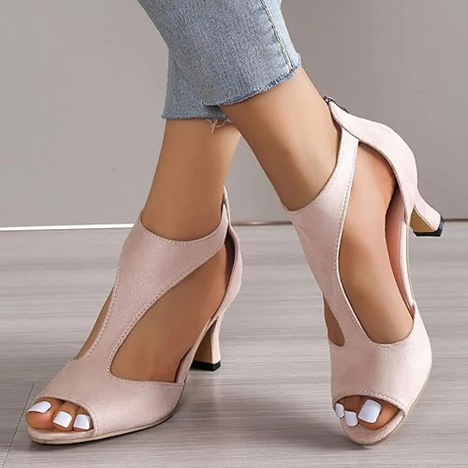 Nevriz Orthopedic High Heels for Women Leather High Heels Orthopedic Shoes Open Toe Heel Sandals Dressy Casual Orthotic Pumps Fish Mouth Shoes