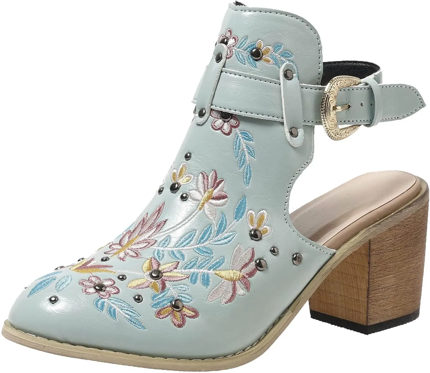 New Europe and The United States Foreign Trade Embroidery Retro High Heeled Shoes Womens Booties and Boots Open Toe