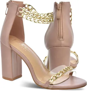 Nicole Miller Gabriella Women's Sandals, Women's Sandals with High Heels - Open Toe with Ankle Chain Strap and Back Zipper, Wedding Shoes for Bride, Fashionable High Heel Sandals for Parties