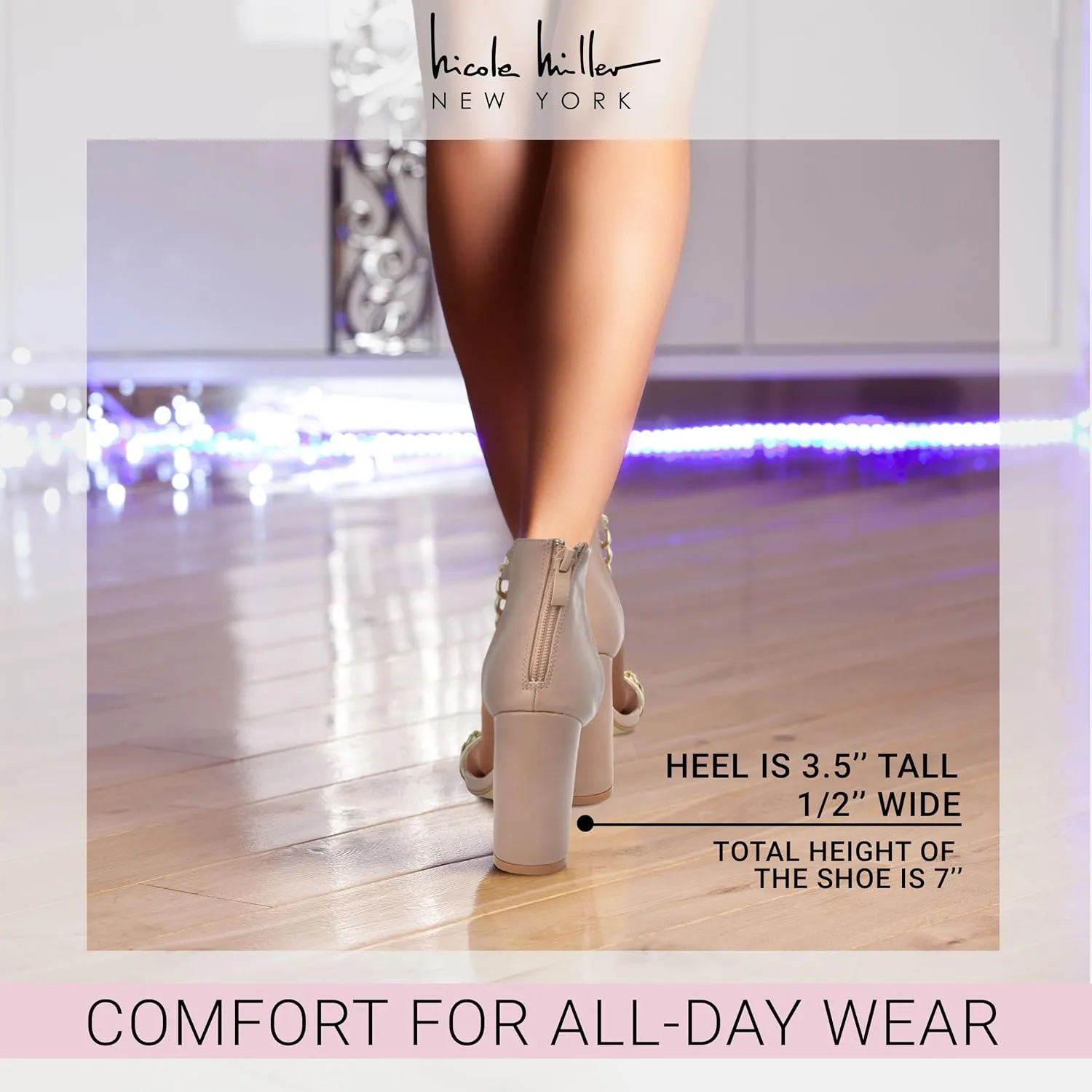 Nicole Miller Gabriella Women's Sandals, Women's Sandals with High Heels - Open Toe with Ankle Chain Strap and Back Zipper, Wedding Shoes for Bride, Fashionable High Heel Sandals for Parties