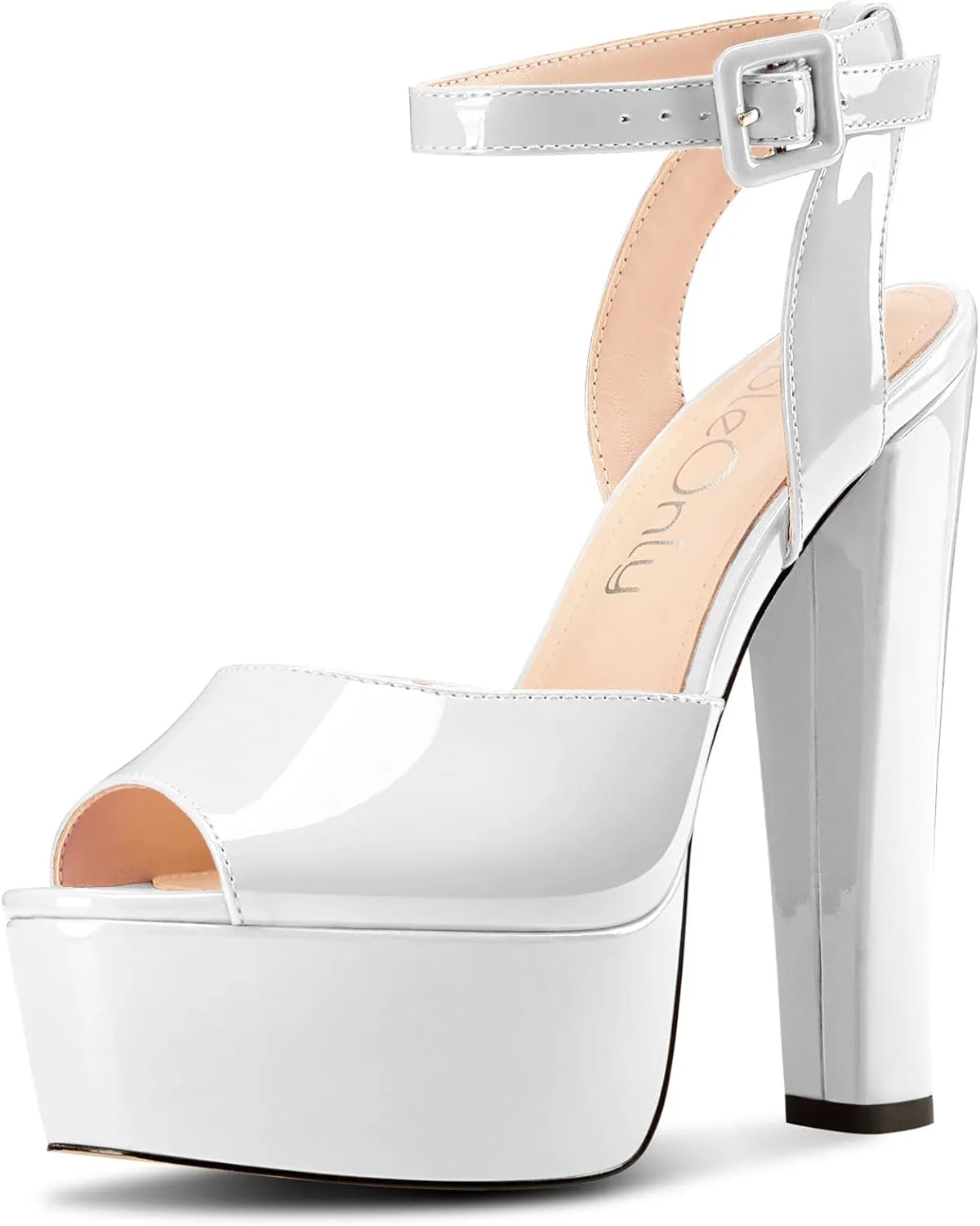NobleOnly Platform Heels for Women Platform Sandals Chunky Heel Peep Open Toe Ankle Strap Sandals Wedding Party Prom Shoes 5.9 Inches Heels
