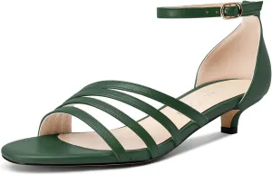 NobleOnly Womens Low Kitten Heel Open Toe Ankle Strap Gladiator Sandals Buckle Dress Office Shoes 1.2 Inches Heels