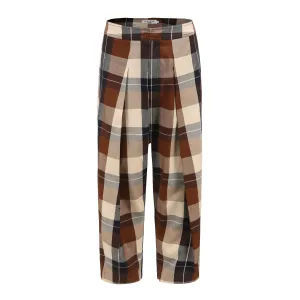 Note to Self / Embroidered Tartan Plaid Pants • Brown
