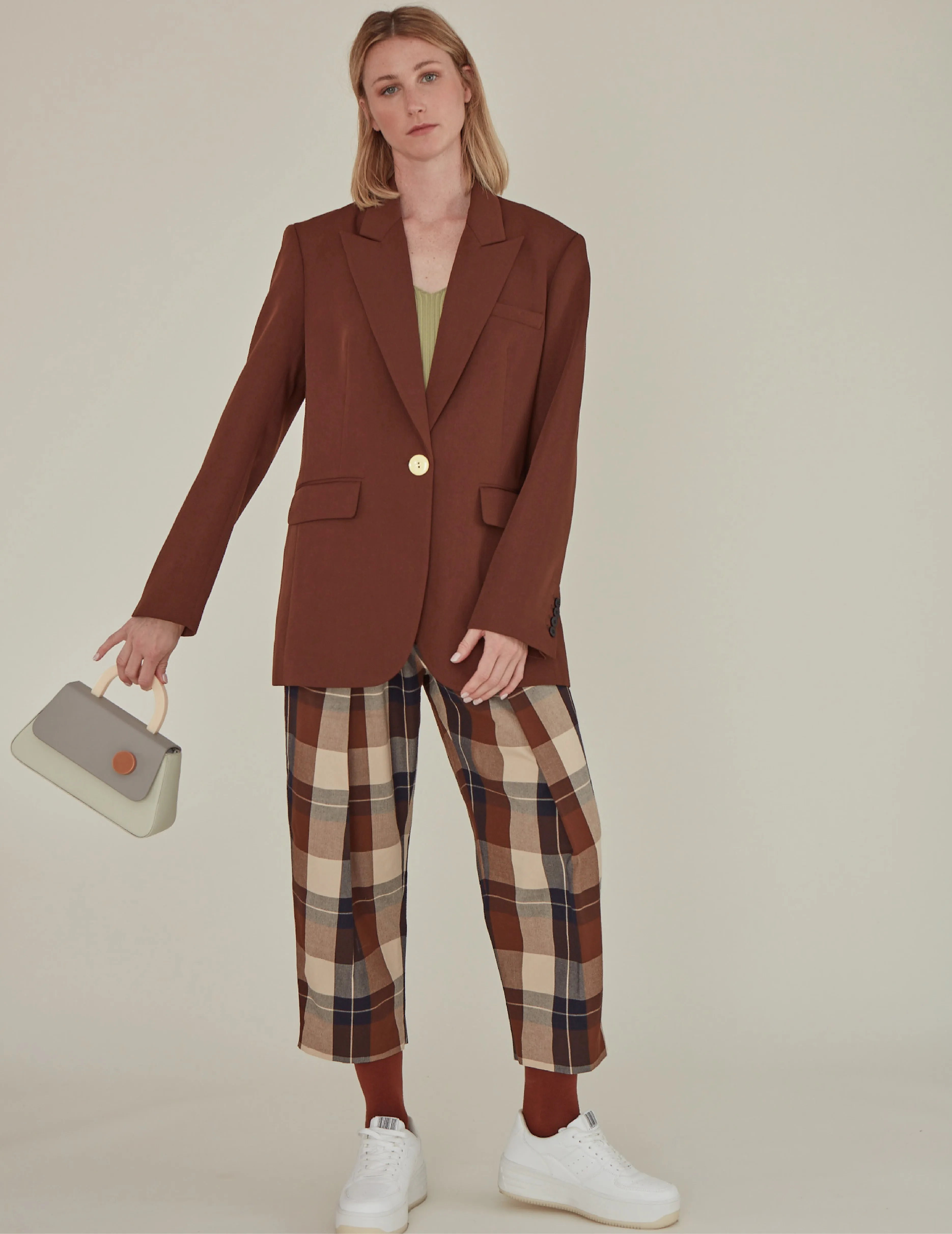 Note to Self / Embroidered Tartan Plaid Pants • Brown