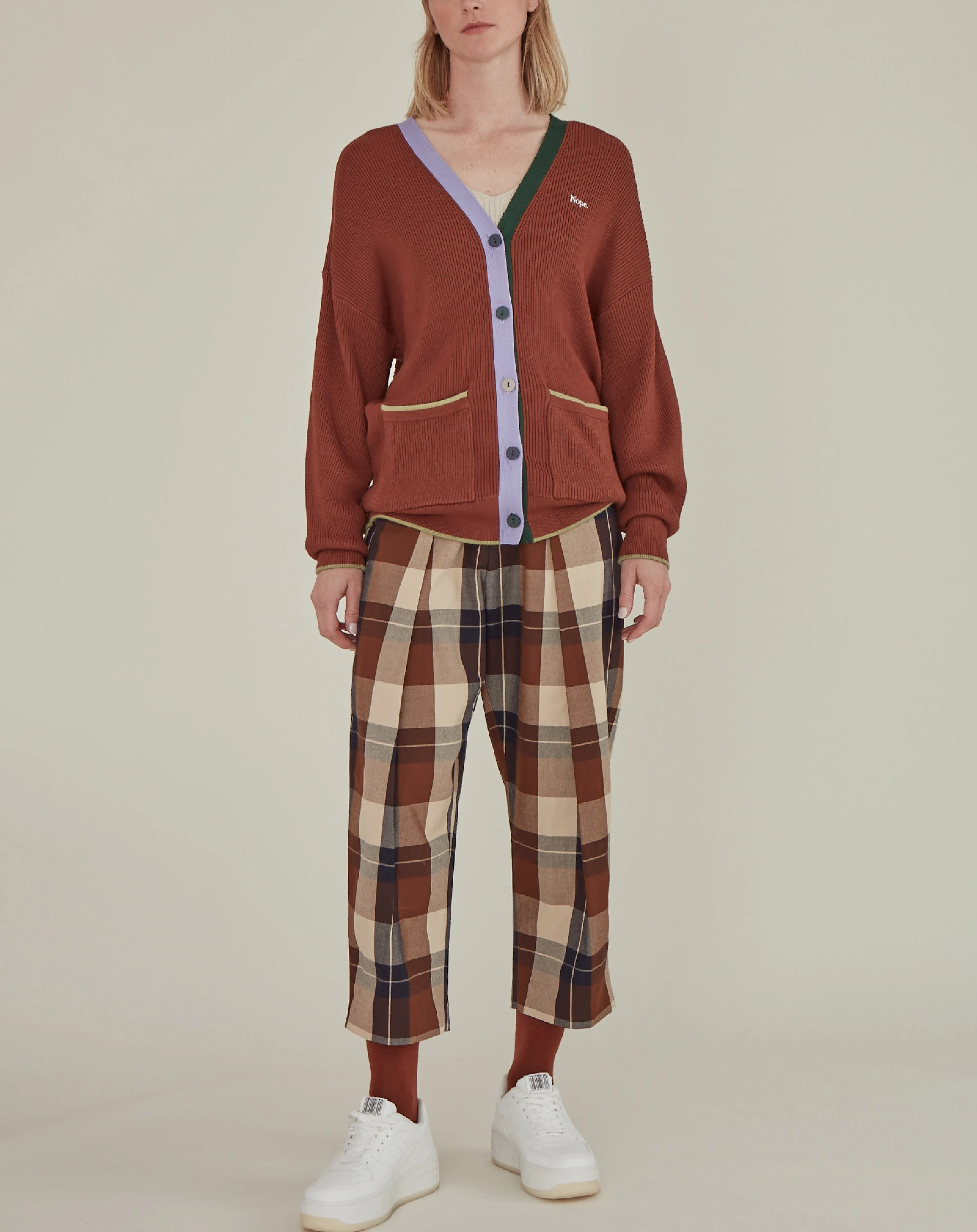 Note to Self / Embroidered Tartan Plaid Pants • Brown