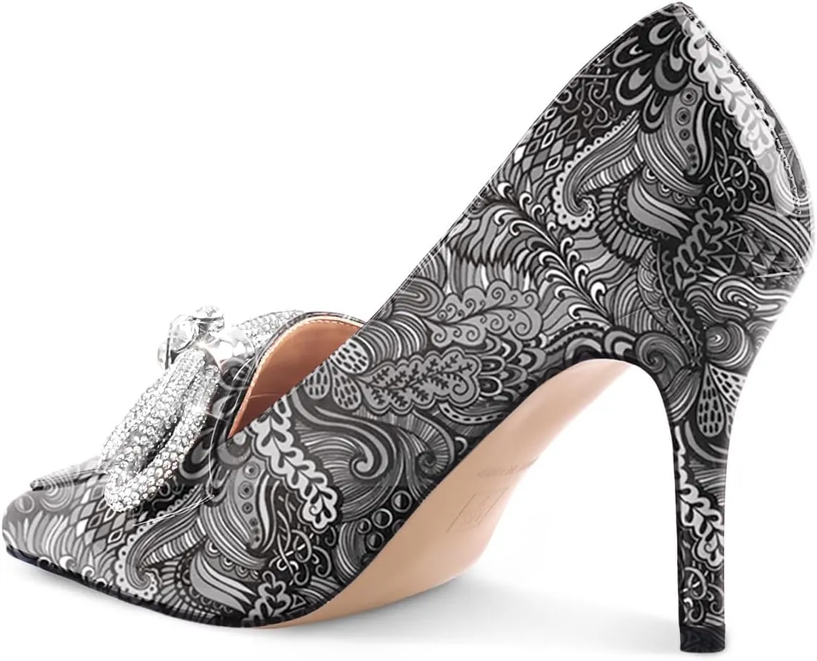 Oh Mispares Women's High Heel Pumps Pointed Toe Rhinestone Bow Pumps Closed Toe Stilettos Bridal Heels Slip On Office Wedding Party Dress Shoes 3.5 Inch