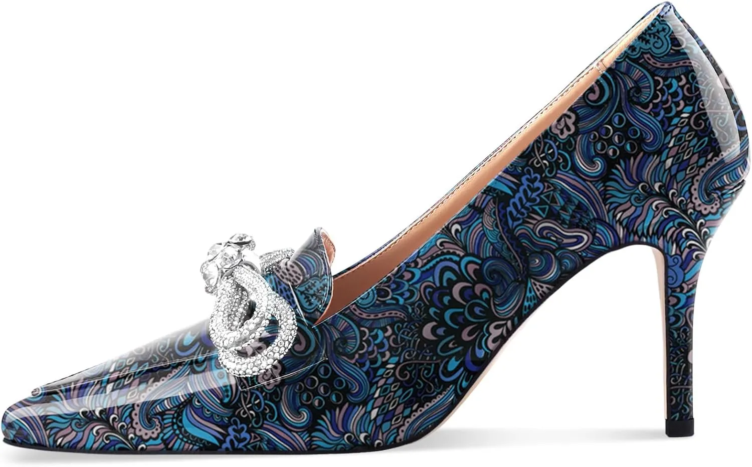 Oh Mispares Women's High Heel Pumps Pointed Toe Rhinestone Bow Pumps Closed Toe Stilettos Bridal Heels Slip On Office Wedding Party Dress Shoes 3.5 Inch