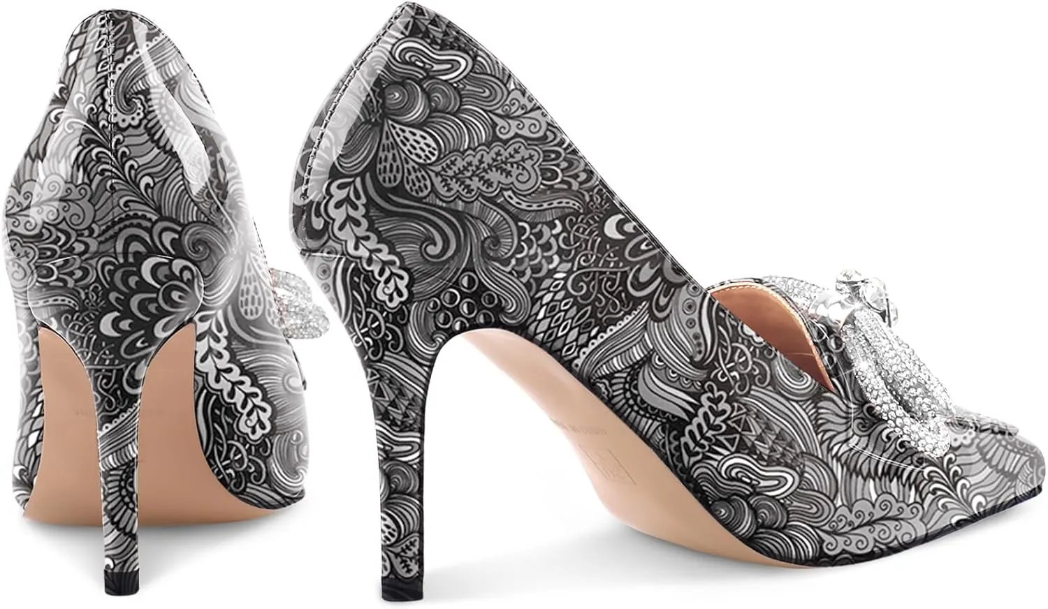 Oh Mispares Women's High Heel Pumps Pointed Toe Rhinestone Bow Pumps Closed Toe Stilettos Bridal Heels Slip On Office Wedding Party Dress Shoes 3.5 Inch
