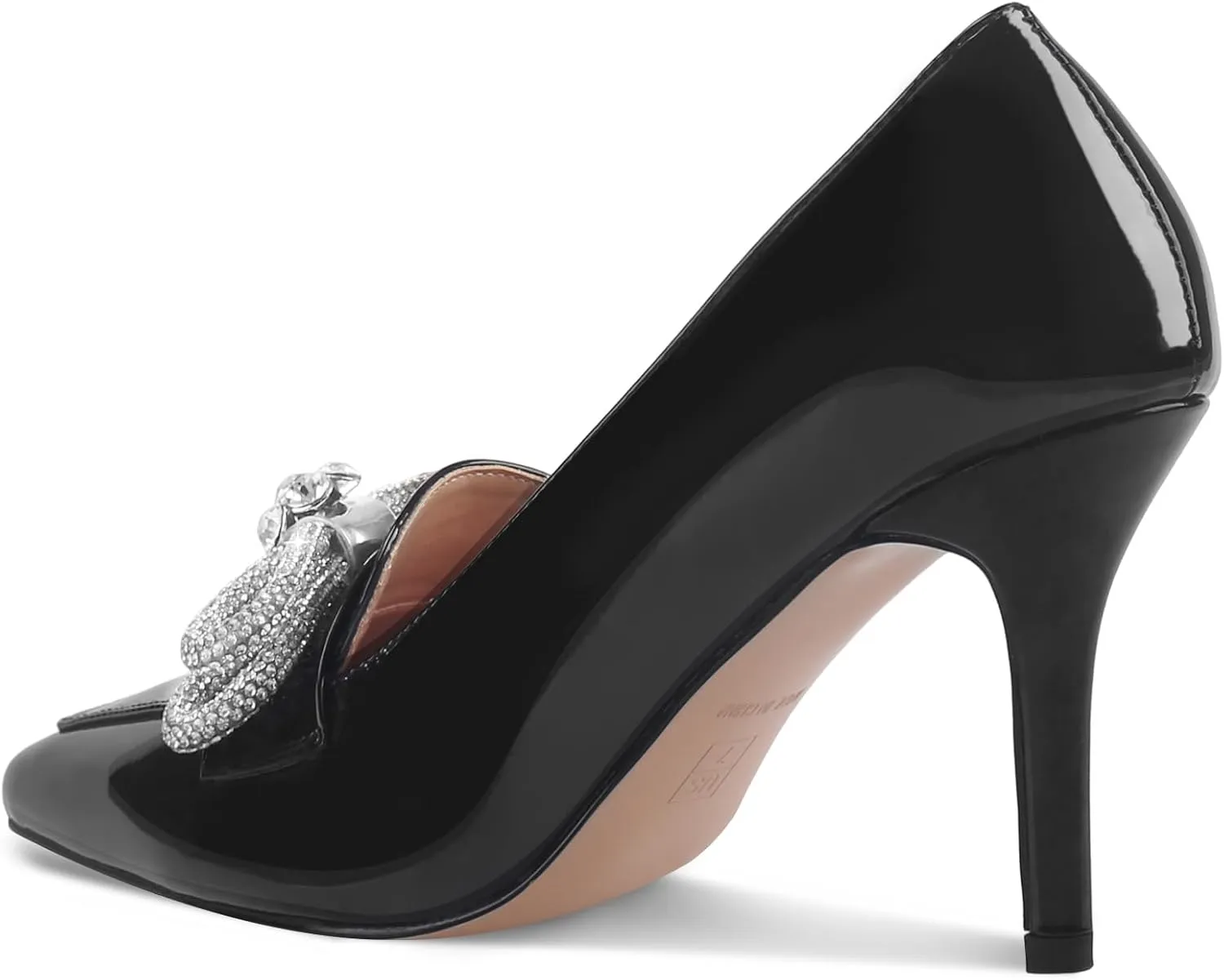 Oh Mispares Women's High Heel Pumps Pointed Toe Rhinestone Bow Pumps Closed Toe Stilettos Bridal Heels Slip On Office Wedding Party Dress Shoes 3.5 Inch