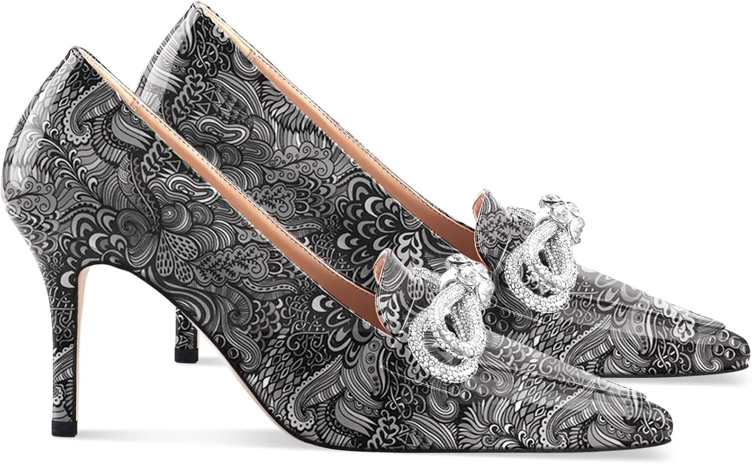 Oh Mispares Women's High Heel Pumps Pointed Toe Rhinestone Bow Pumps Closed Toe Stilettos Bridal Heels Slip On Office Wedding Party Dress Shoes 3.5 Inch