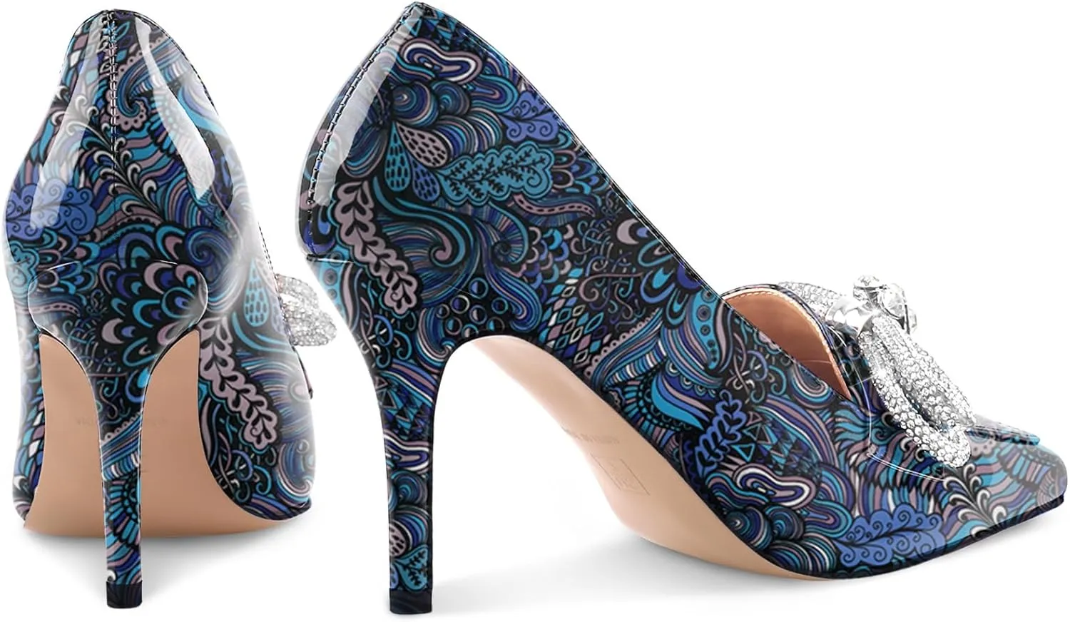 Oh Mispares Women's High Heel Pumps Pointed Toe Rhinestone Bow Pumps Closed Toe Stilettos Bridal Heels Slip On Office Wedding Party Dress Shoes 3.5 Inch