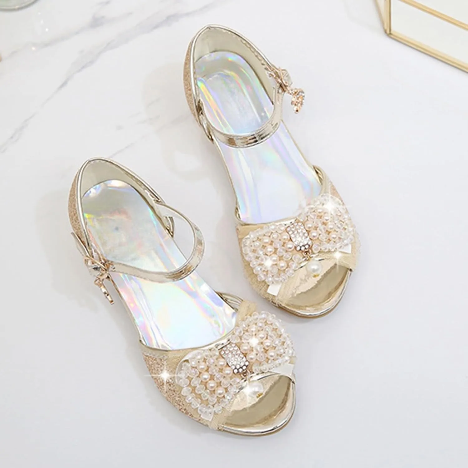 Open Toe Sandals Girls High Heel Sandals Princess Cute Fashion Bowknot Small And Medium Children Student Baby Fish Mouth Shoes