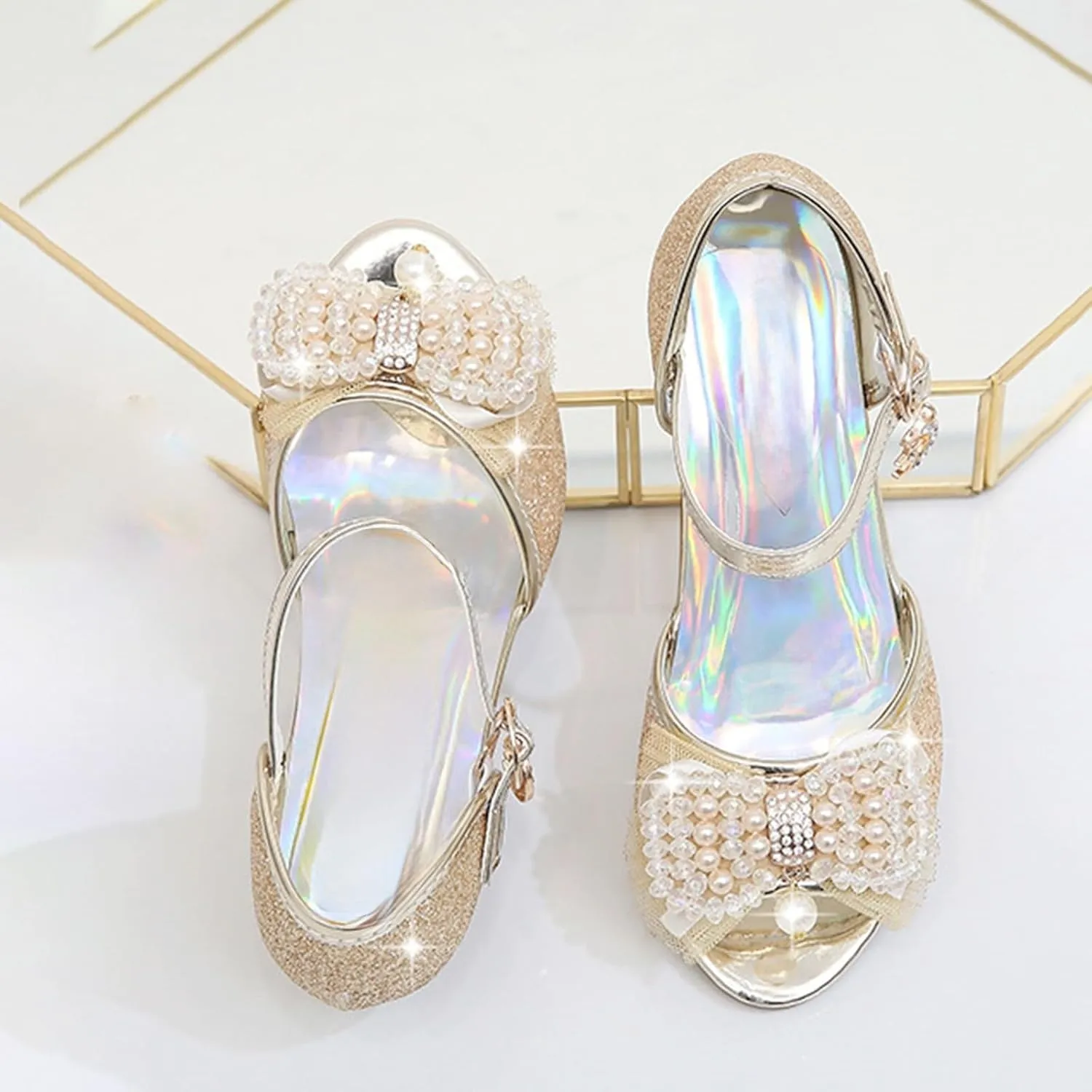 Open Toe Sandals Girls High Heel Sandals Princess Cute Fashion Bowknot Small And Medium Children Student Baby Fish Mouth Shoes