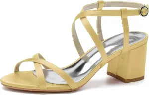 Open Toe Satin Strappy Block Heels Wedding Shoes for Bride Low Heels White Bridal Shoes Ankle Strap White Heels Prom Evening Party Dress Shoes Pumps for Women
