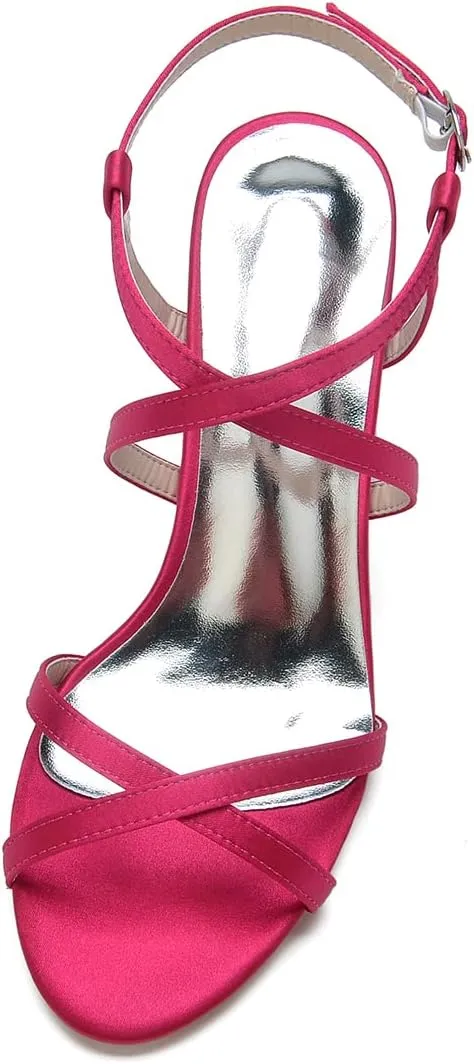 Open Toe Satin Strappy Block Heels Wedding Shoes for Bride Low Heels White Bridal Shoes Ankle Strap White Heels Prom Evening Party Dress Shoes Pumps for Women