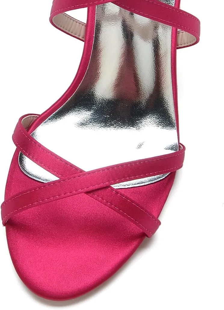 Open Toe Satin Strappy Block Heels Wedding Shoes for Bride Low Heels White Bridal Shoes Ankle Strap White Heels Prom Evening Party Dress Shoes Pumps for Women