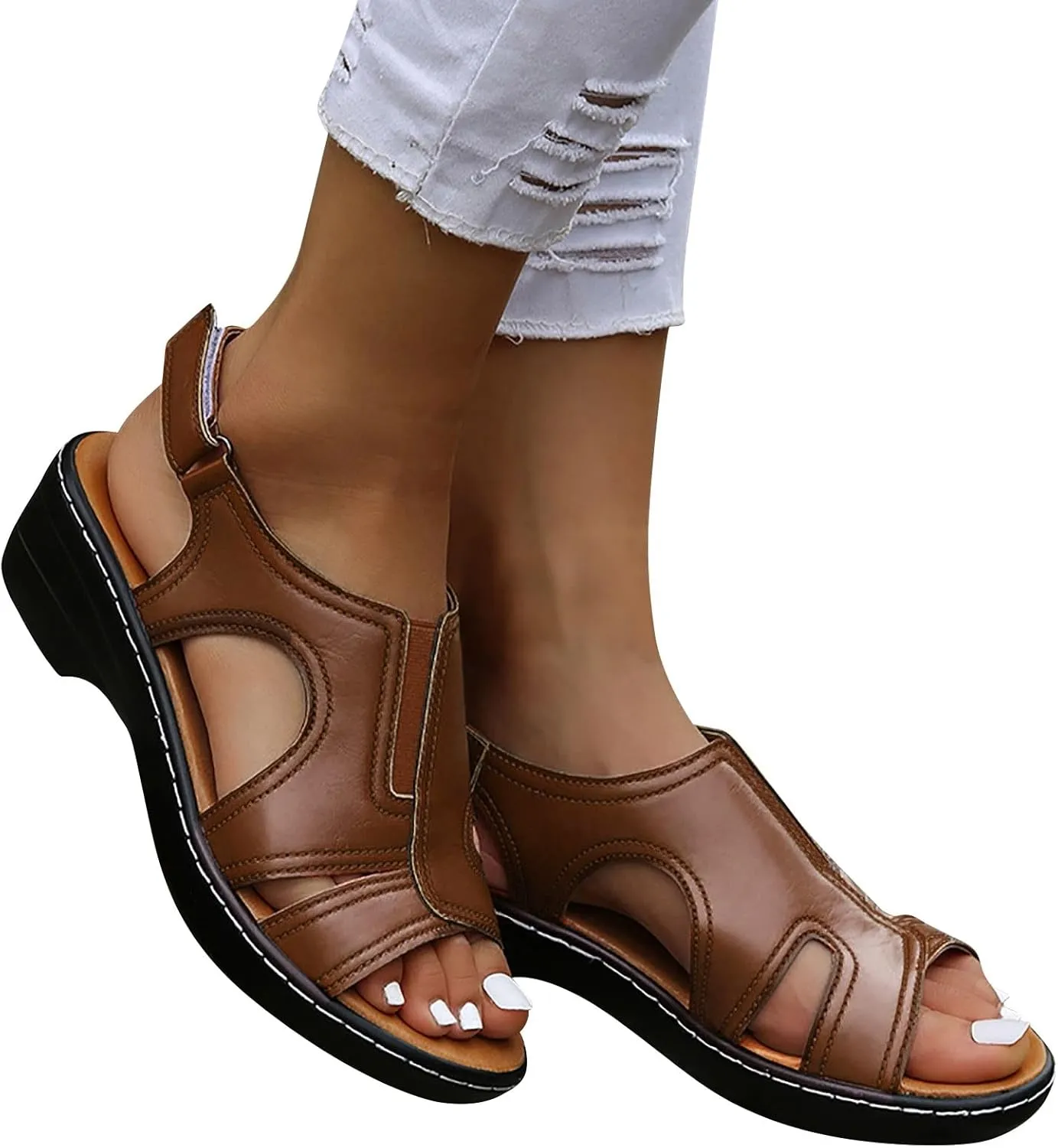 Orthopedic Sandals for Women Arch Support Ankle Strap Dressy Walking Sandals Open Toe Platform Wedge Beach Shoes