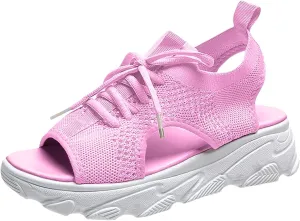 Orthopedic Wedge Sandals for Women Non Slip Cutout Lace-Up Muffin Sandals for Women Recovery Sport Outdoor Hiking Water Sandal Comfortable Outdoor Shoes