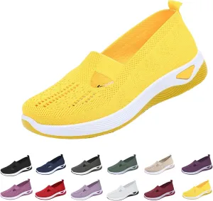 Orthowalkway Womens Shoes Orthopedic Arch Support Breathable Flying Woven Sneakers Casual Comfort Wear Slip On Sneaker