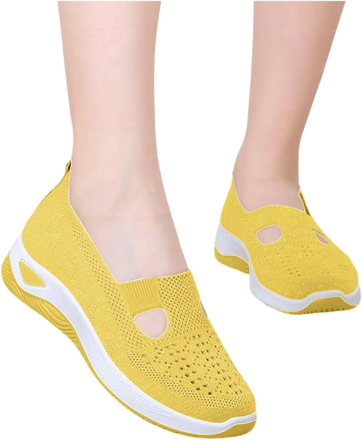 Orthowalkway Womens Shoes Orthopedic Arch Support Breathable Flying Woven Sneakers Casual Comfort Wear Slip On Sneaker