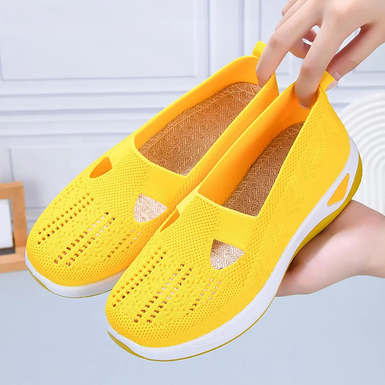 Orthowalkway Womens Shoes Orthopedic Arch Support Breathable Flying Woven Sneakers Casual Comfort Wear Slip On Sneaker
