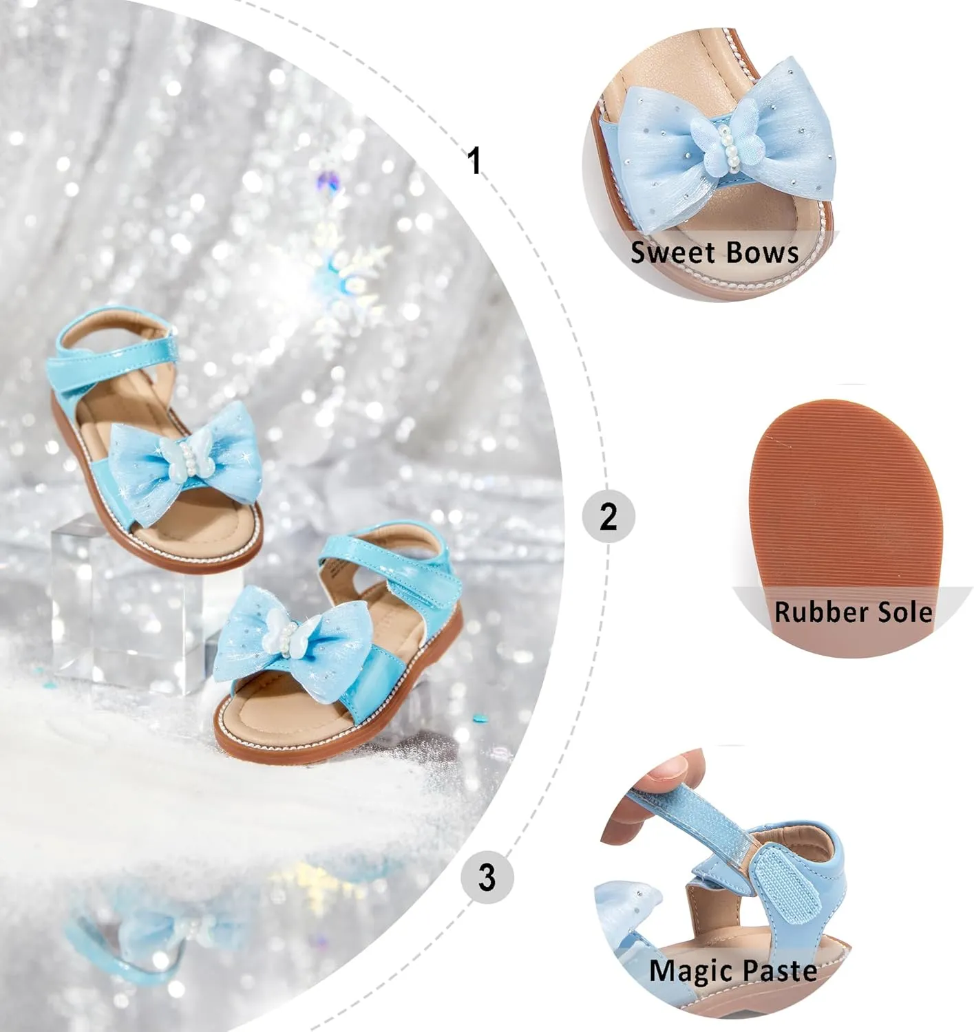 Otter MOMO Girls Open Toe Princess Flat Sandals with Comfort Sole Summer Sandals