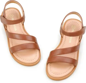 PANDANINJIA Girls Sandals Monica Summer Open Toe Flats Shoes Dress Sandals for Toddler Little Kid Big Kid