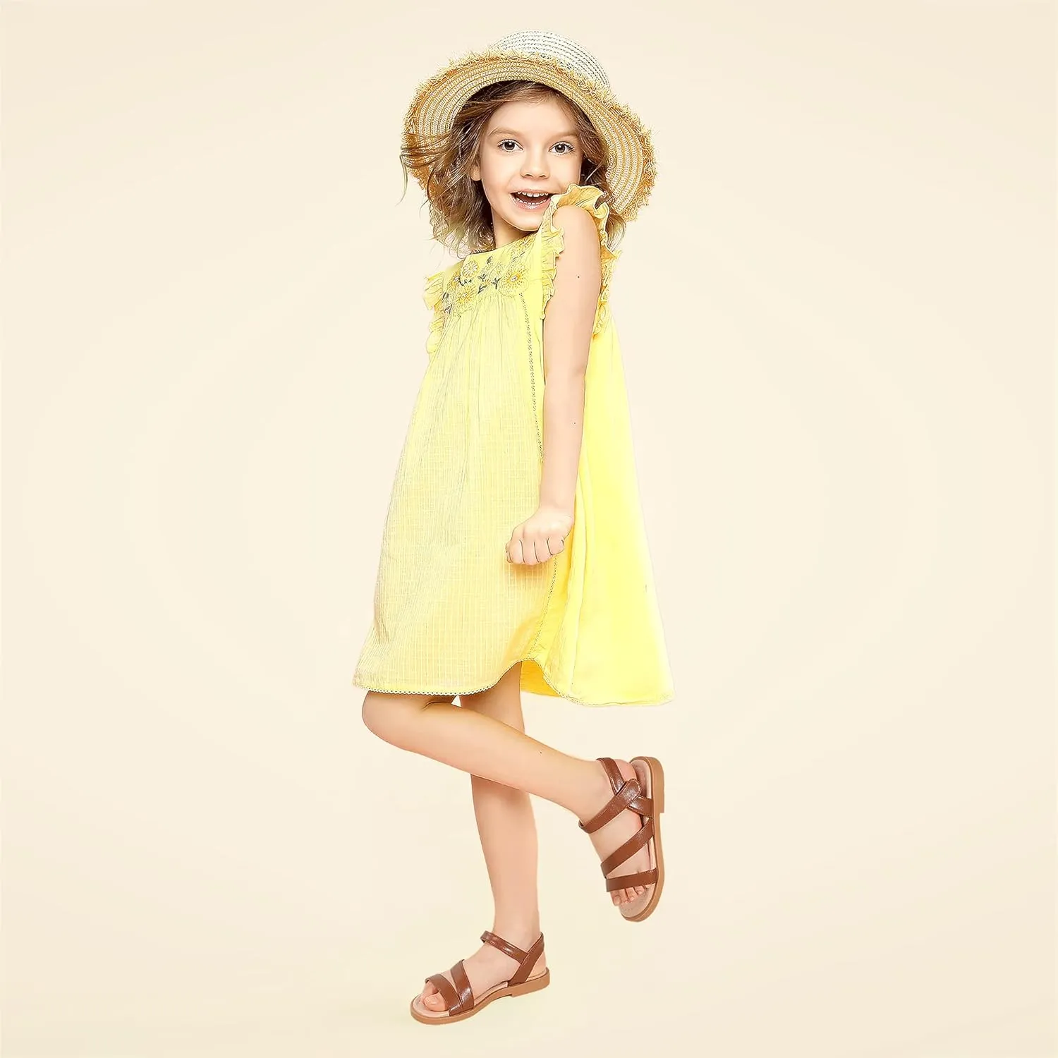 PANDANINJIA Girls Sandals Monica Summer Open Toe Flats Shoes Dress Sandals for Toddler Little Kid Big Kid