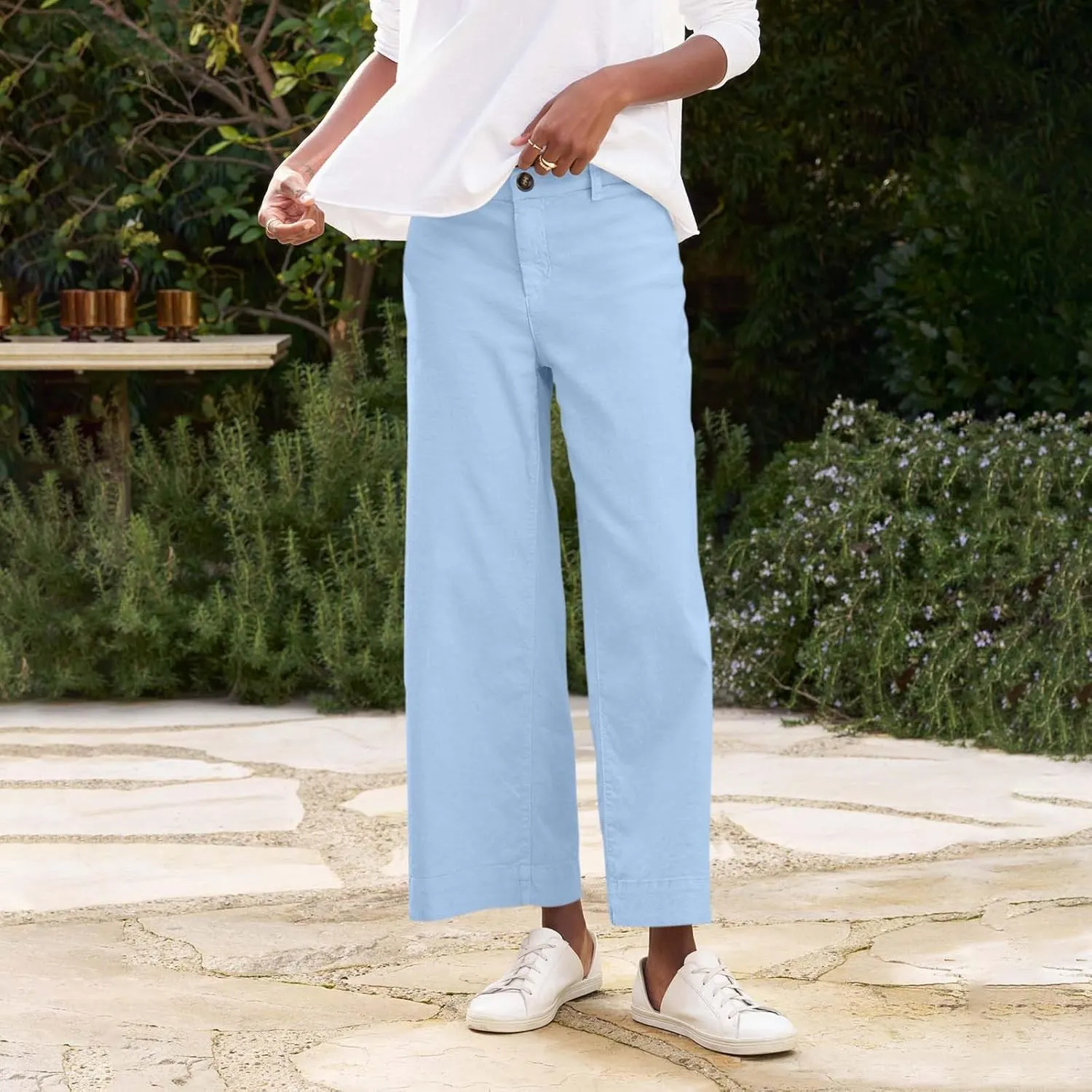 Pants for Women Trendy Casual Daily Elastic Waist Pant with Pockets Solid Color Loose Fashionable Straight Trousers