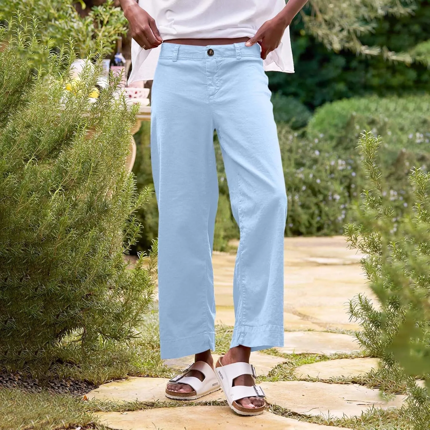 Pants for Women Trendy Casual Daily Elastic Waist Pant with Pockets Solid Color Loose Fashionable Straight Trousers
