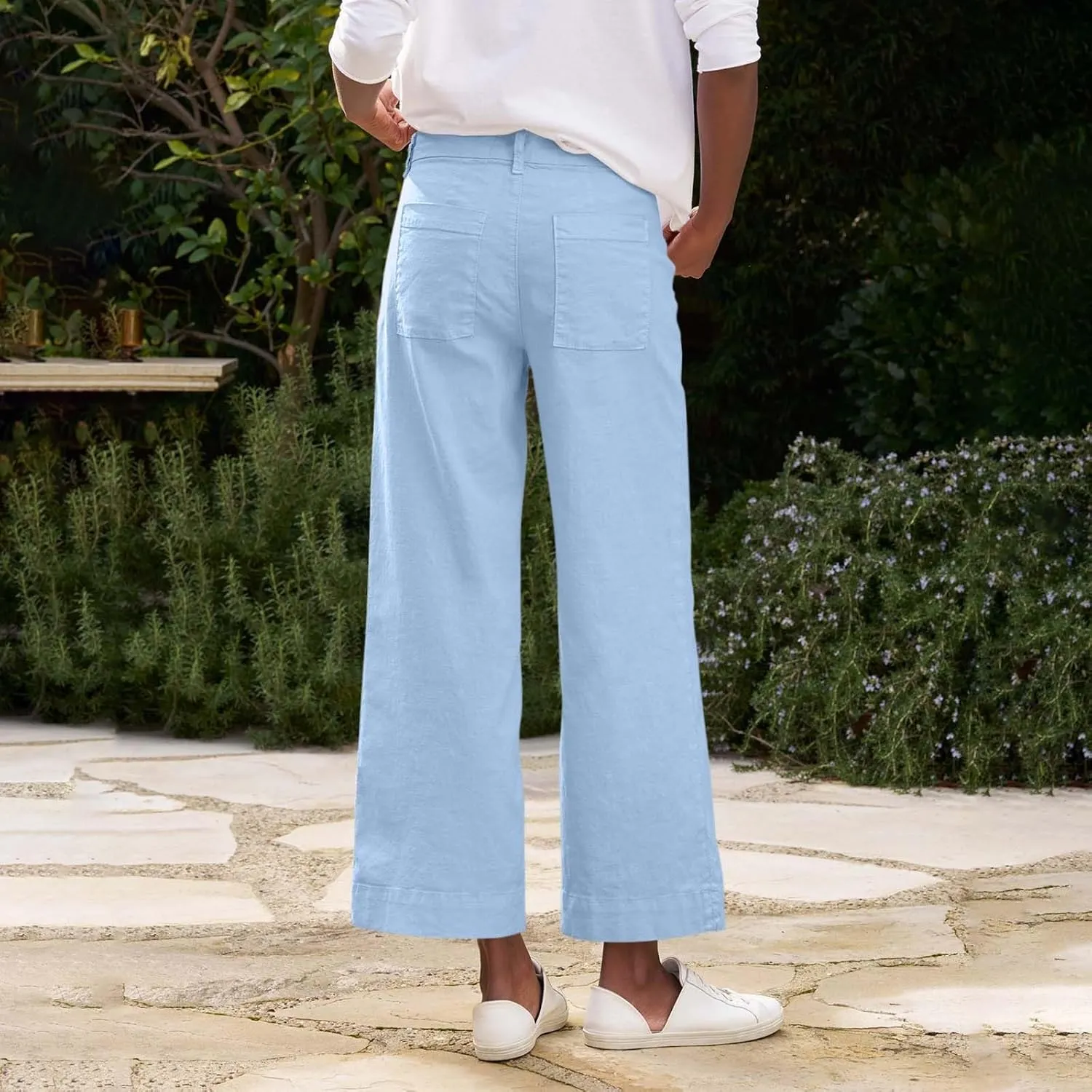 Pants for Women Trendy Casual Daily Elastic Waist Pant with Pockets Solid Color Loose Fashionable Straight Trousers