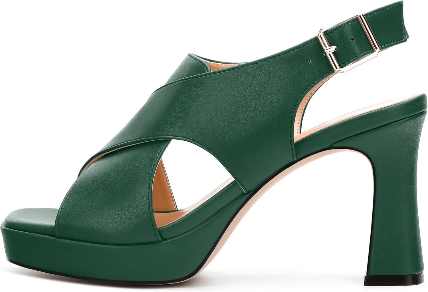 Platform Sandals, Buckle Slingback High Heels for Women, Square Open Toe Fashion Solid Block Heeled Sandal