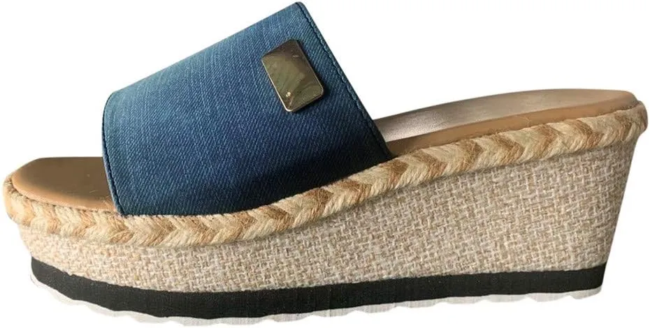 Platform Sandals Women Fashion Sandals Wedge Platform Slide Sandals Casual Open Toe Sandals Espadrille Wedge Sandals Slip On Platform Sandals Dressy Comfortable Walking Sandals Slippers (a-Blue, 8)