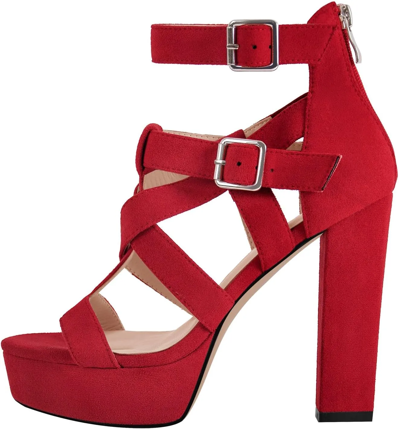 Rainbow Chunky Block High Platform Heel Peep Open Toe Sandals Ankle Strap