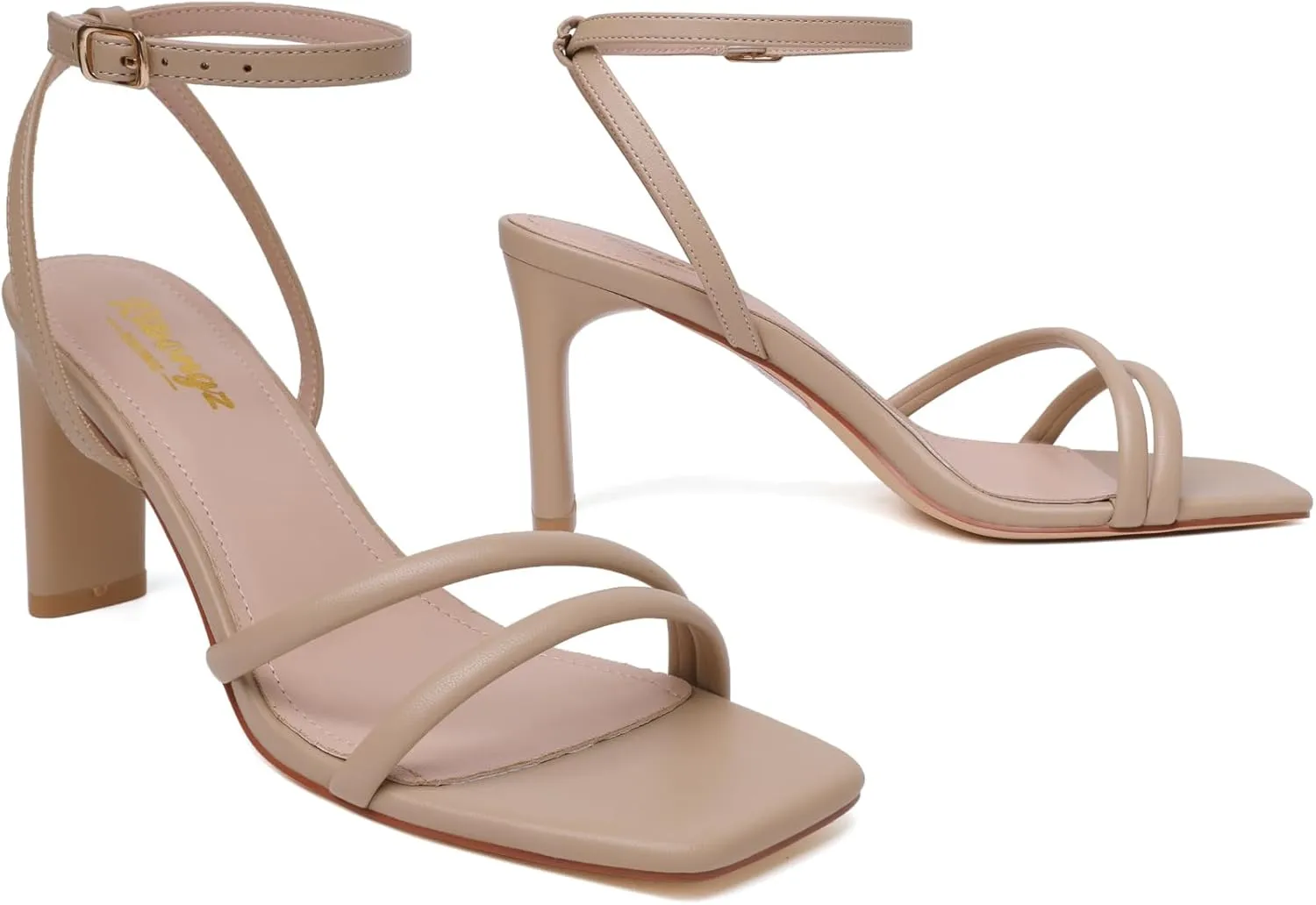 RIBONGZ Womens Strappy Heels Square Open Toe High Heels for Women Ankle Strap Chunky Heeled Sandals Wedding Bridal Shoes Comfort High Heel Sandals Dress Party Shoes