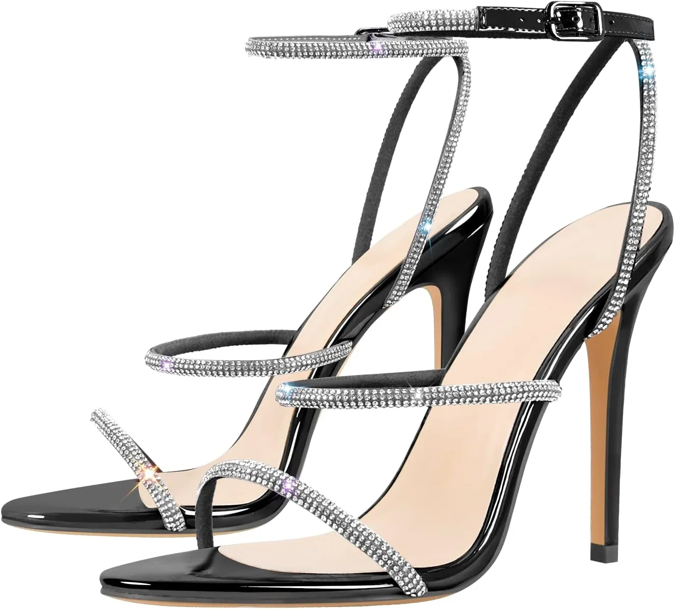 richealnini Rhinestone Stiletto Heels Sandals for Women Crystal Straps Buckle Up Party Dress