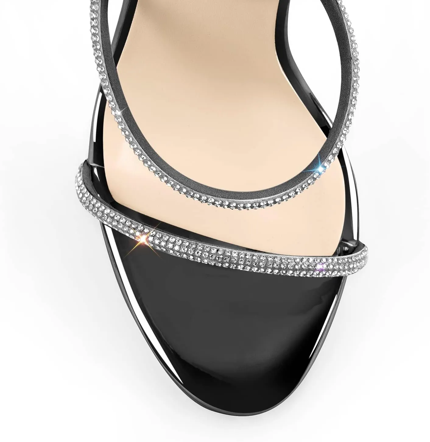 richealnini Rhinestone Stiletto Heels Sandals for Women Crystal Straps Buckle Up Party Dress